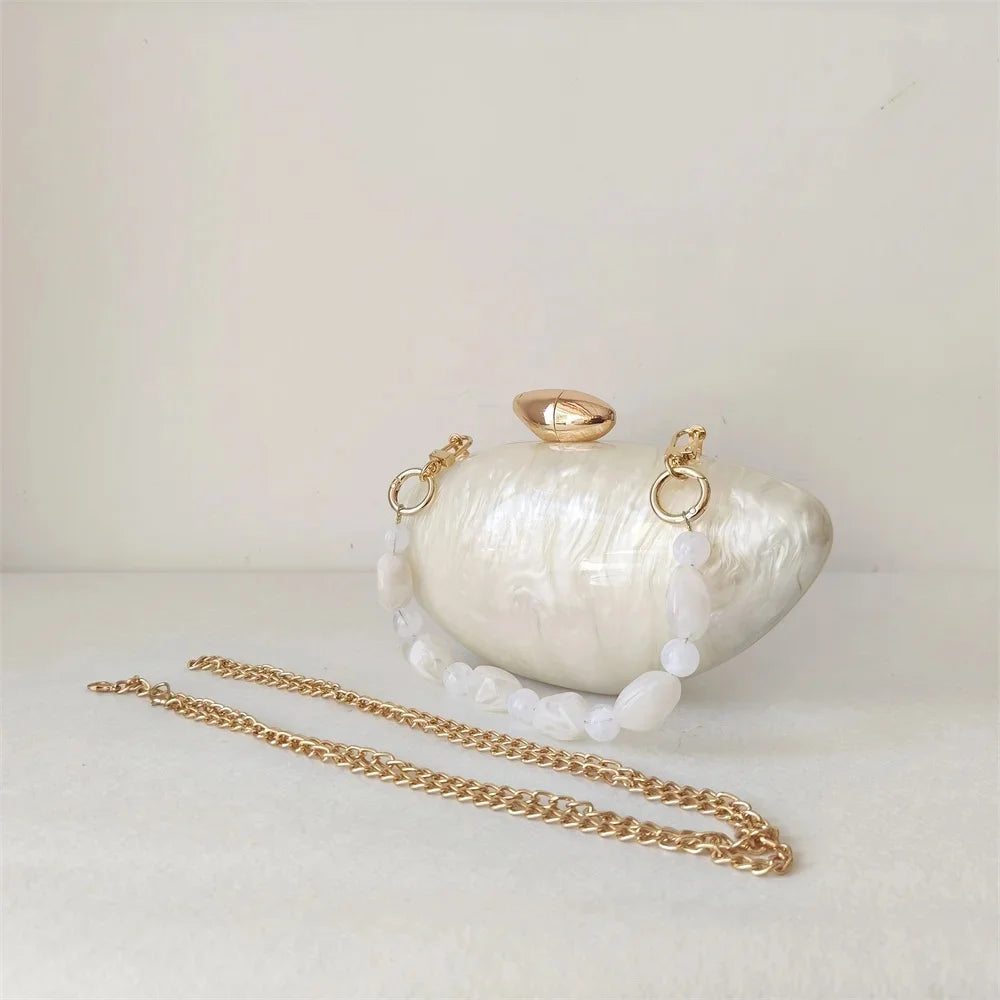 Shell Brand Pearl Brown Marble Acrylic Box Clutches Evening Bag Wedding Party  Female Mini Purse Evening Female Bridal Handbag