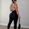 Weird Puss Hipster Fitness Jumpsuit Women Backless Sleeveless Deep v-Neck Cross Bandage Skinny Stretch Workout Sporty Streetwear
