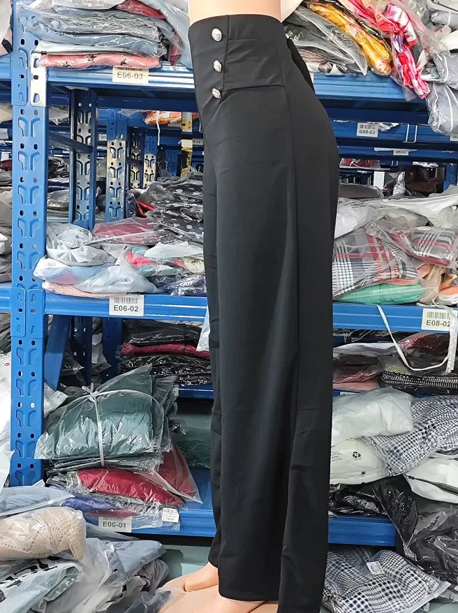 Summer Pants Women Button Decor High Waist Wide Leg Pants Elegant Loose Trousers Korean Fashion Streetwear