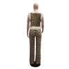 CM.YAYA Women's Set Sleeveless Fur Leopard Sequined V-neck Wool Vest and Pant Suits 2024 Street Two 2 Piece Set Outfit Tracksuit