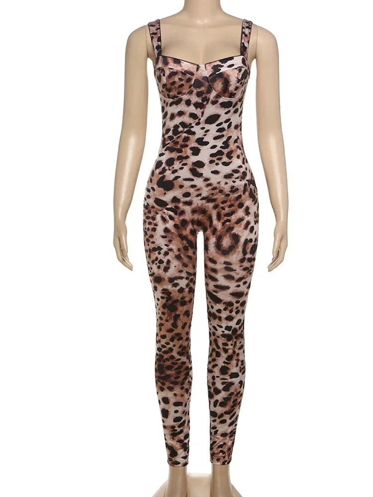 Leosoxs Sexy Jumpsuit Women Sleeveless 2025 Sexy Trend Leopard Print Sleeveless Street Fit Stretch Activity Workout Overalls