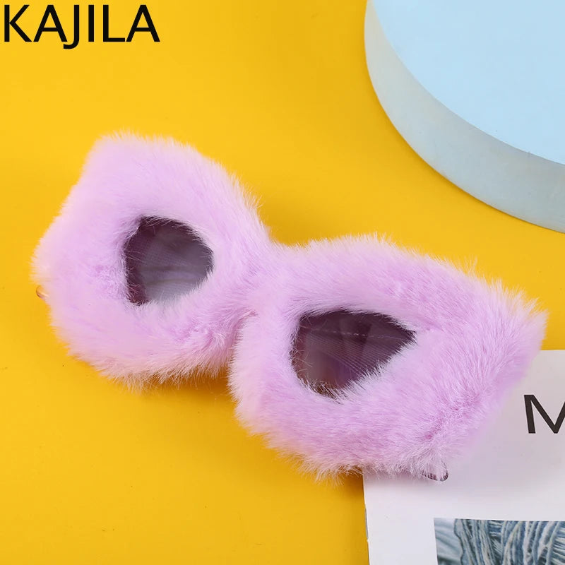 Cat Eye Sunglasses Women Punk Soft Fur Velvet Ladies Sun Glasses 2024 Luxury Brand Trendy Shades Eyewear Oculos De Sol Feminino