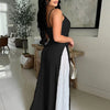 Beyprern Women's Patchwork Spaghetti Straps Knitted Wide Legs Jumpsuits One Piece Outfits Night Clubwear Female Workout Overalls