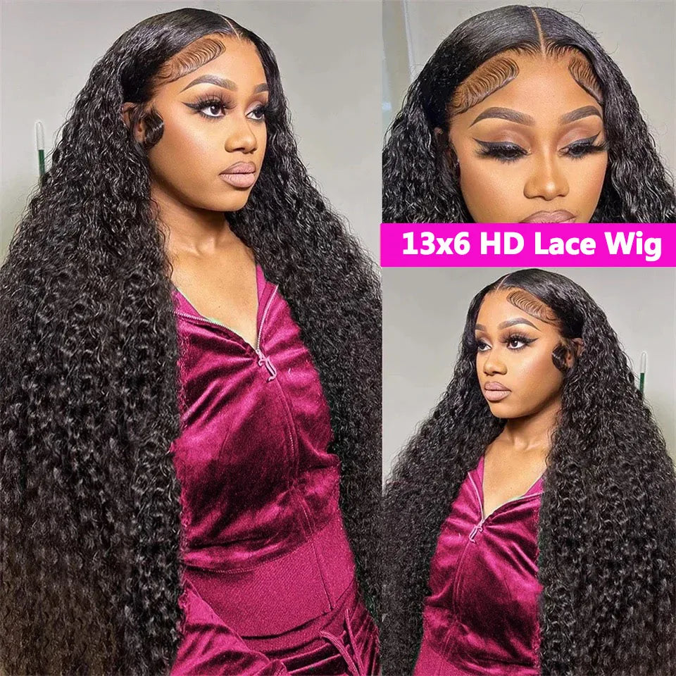 13x6 HD Transparent Lace Front Water Curly Wave Human Hair Wigs 40 Inch Long Jerry Curly Human Hair Frontal Wigs Full Bouncy