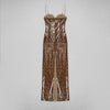 New Summer Dress 2024 Women Sexy Sleeveless Backless Mesh Sequins Brown Bodycon Maxi Dress Elegant Long Evening Party Dress