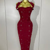 2025 Luxury Shining Diamonds Pearls Sleeveless Bodycon Bandage Long Dress Women Celebrate Evening Party Elegant Birthday Gowns