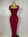 2025 Luxury Shining Diamonds Pearls Sleeveless Bodycon Bandage Long Dress Women Celebrate Evening Party Elegant Birthday Gowns