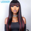 Lekker 24" Long Highlight Burg Red Bone Straight Human Hair Wigs With Bangs For Women Brazilian Remy Hair Full Machine Made Wigs