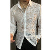 Men's Slim Fit Shirt Spring Semi Transparent Long Sleeved Shirt Men Nightclub Sexy Casual Social Party Tuxedo Stage Singer Shirt