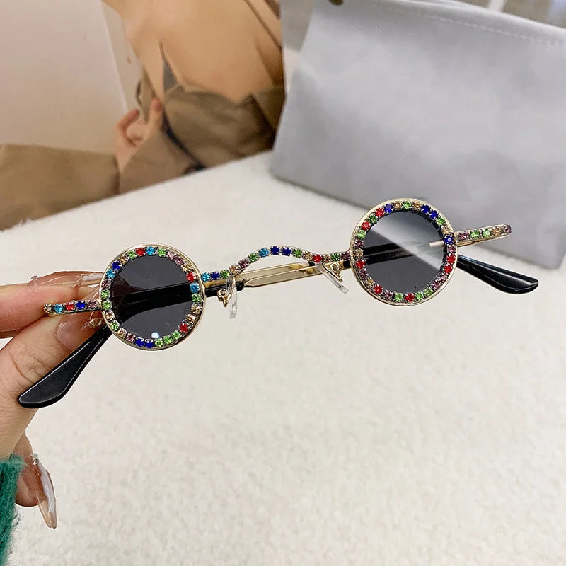 Fashion Diamond Round Sunglasses Women Luxury Rhinestone Shades UV400 Sun Glasses Female Punk Brand Designe Eyewear Men Eyeglass
