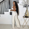 Women's Set Sleeveless 3D Flower Crop Bra Top+Wide Leg Pants Elegant beach holiday Two 2 Piece Set Outfits