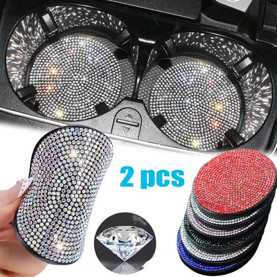 2Pcs Car Non Slip Water Cup Pad Diamond Car Coaster Water Cup Insert Coasters Pads Universal Car Cup Holder Interior Accessories