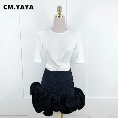 CM.YAYA 2024 Spring/Summer A-Line Women Skirt Satin Ruffles 3D Floral Decorations Night Club Party Hip-Wrapped Short Skirts