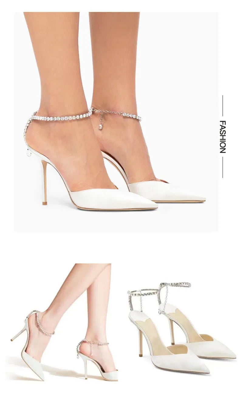 Luxury Crystal Sequined Women Pumps Elegant Thin High heels Spring Summer Fashion Chains Party Shoes Sexy Wedding Bridal Shoes