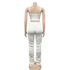 Sexy Solid Color Women's 2-Piece Slim Fit Open Back Zipper Tank Top+High Waist Trouser Set Amazing Bust Wrapping Street Clothing