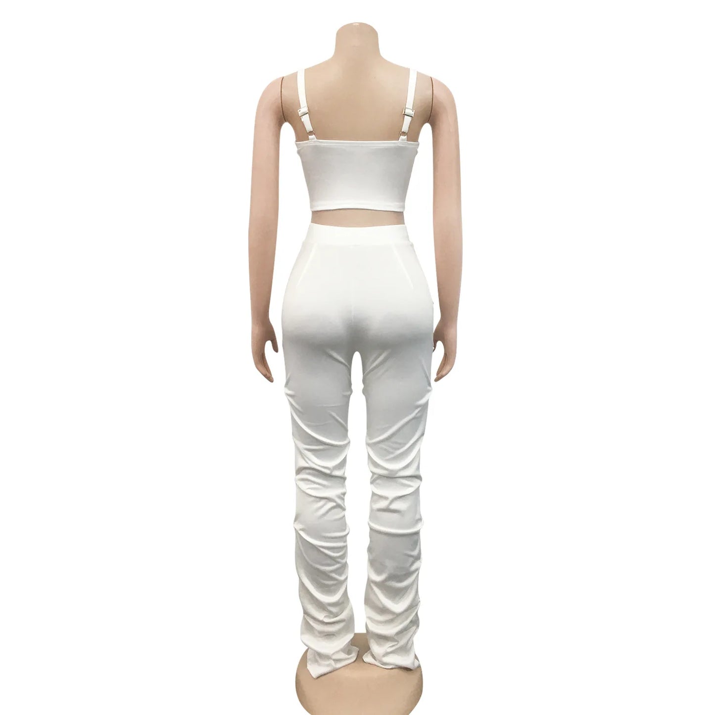 Sexy Solid Color Women's 2-Piece Slim Fit Open Back Zipper Tank Top+High Waist Trouser Set Amazing Bust Wrapping Street Clothing
