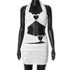 Sexy Metal Loving Heart 2 Piece Dresses Sets Halter Bandage Corset Tops and Mini Skirts Night Club Outfit White Black Streetwear