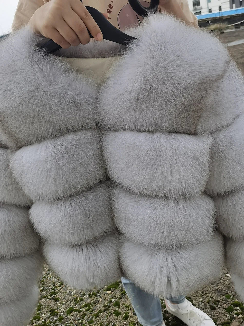 2025 MAOMAOKONG Natural Real Fox Fur Coat Women Winter Long Sleeve Luxury Raccoon Fur Jackets Thick Top Female Furry Coat Vest