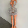 Luxury Sheer Neckline Women Cocktail Dress Pink Feather Black Girl Short Prom Dresses 2026 For Birthday Party