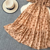 2024 New Summer Flower Print Long Dress Women Vintage Square Neck Ruched Chest Sash Bandage Sundress Party Vestidos