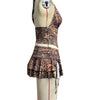 Beyprern Fierce Girl Ruffles Skirt Set Wild Cheetah Corset Crop Top And Ruched Two-Piece Dress Night Out Outfits Sexy Clubwear