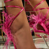Eilyken Fashion Summer Rhinestone Feather Women Sandals Lace-up Cross-Tied Sexy Gladiator Square Toe Ladies High Heel Shoes
