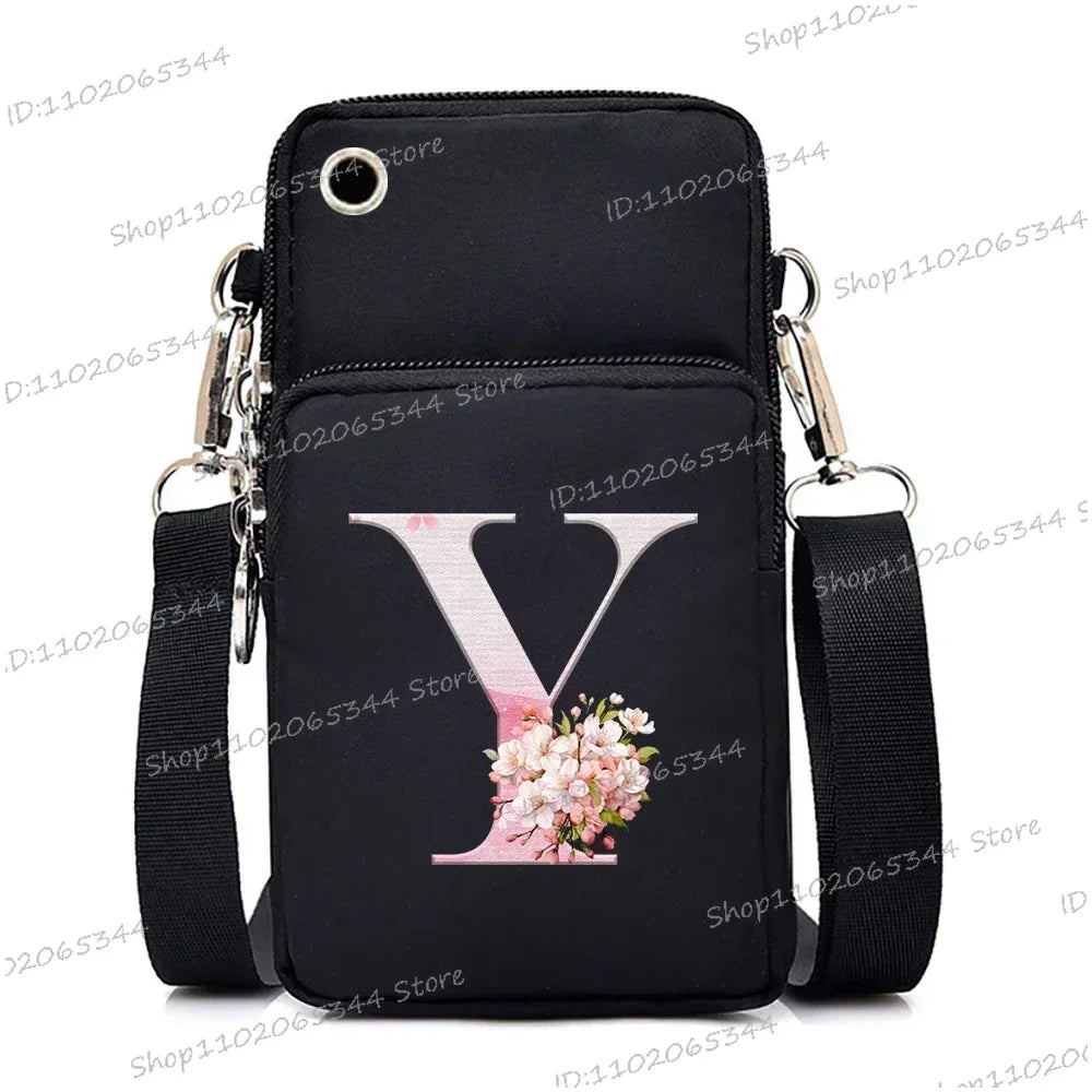 Women‘s Messenger Bag Small Handbag Crossbody Shoulder Wallet for Phone Sakura 26 Alphabet Print Coin Purse Ladies Card Holder