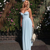 Mingmingxi Summer Elegant Strapless Chiffon Dress 2024 New Arrivals Blue Maxi Pleated Dress Fashion Casual Women's Clothing
