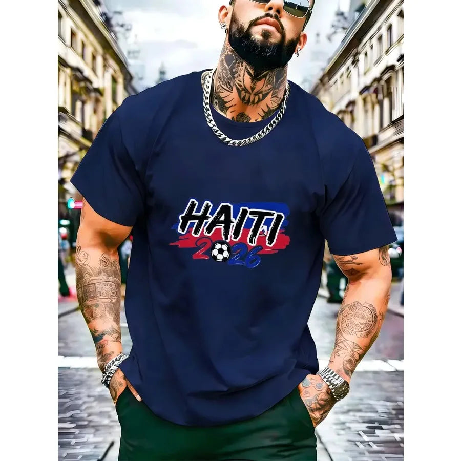 【New Arrival】Men Haiti 2026 Soccer Fan T-Shirt Red Short Sleeve Crewneck Tee Haitian Football Flag Inspired Tops