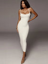 SIBYBO Ribbed Spaghetti Strap Cotton Dress Women Sleeveless O-Neck Summer Dress Solid Backless Long Party Dress