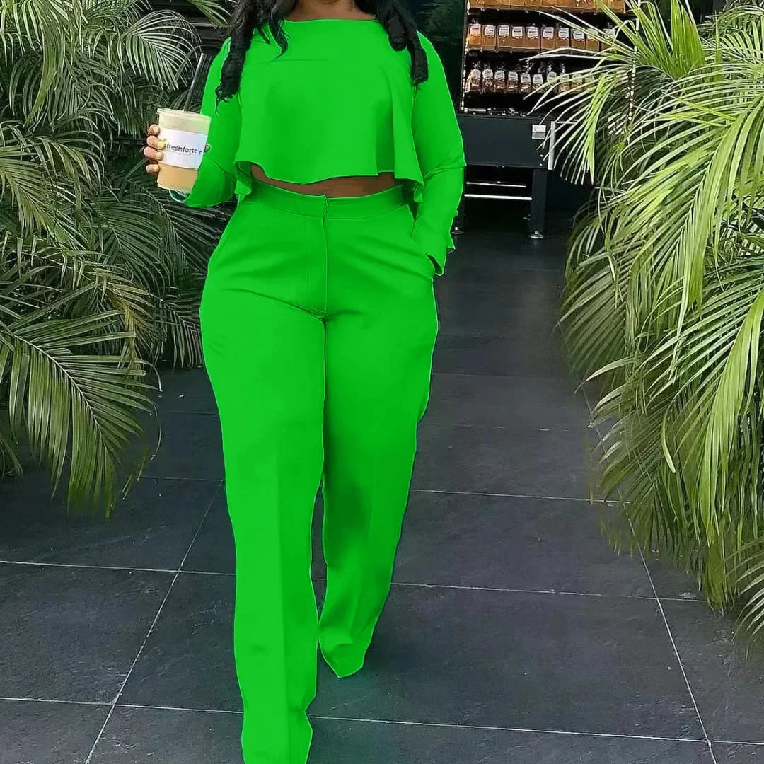 Two Piece Set Women Tracksuit Set Dashiki African Spring Summer Work Elegant Long Sleeve Top Pants Set Party Suit Matching Sets