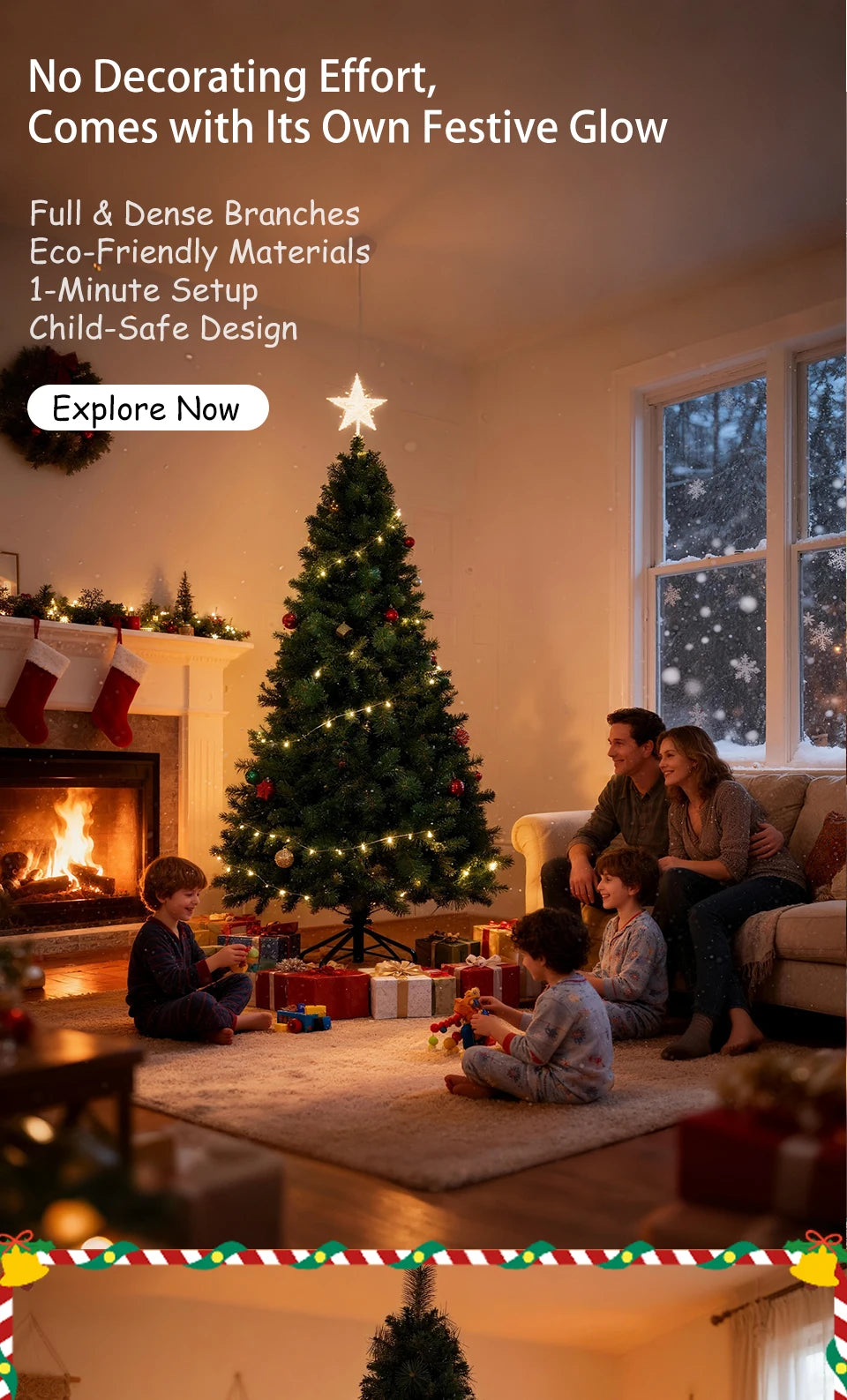 180/210/240cm Pop Up Pre-Lit Christmas Tree,Artificial Pine Needle & PVC Mixed Tree with Iron Base,Easy Setup Holiday Decoration