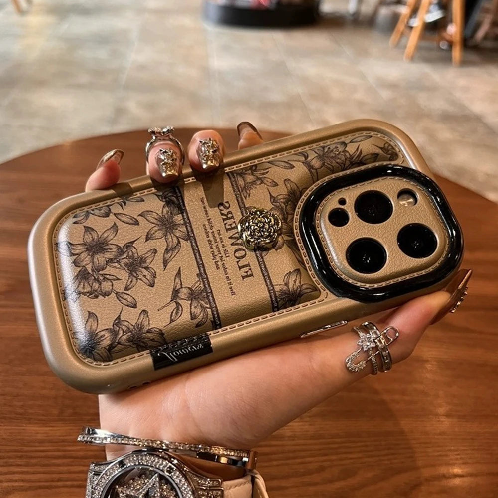 High end style hand drawn black camellia logo phone case iPhone 15 new 14plus silicone anti drop 12 fashion 13 promax beautiful