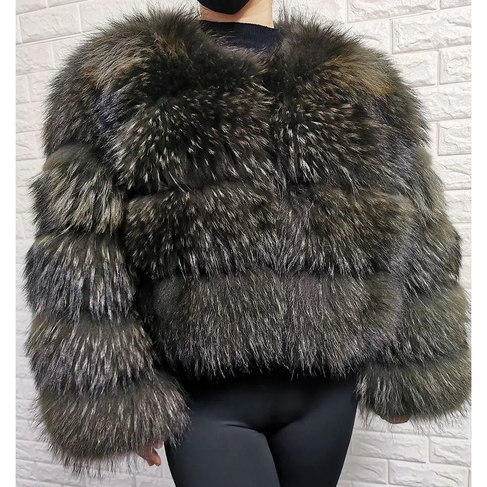 2025 MAOMAOKONG Natural Real Fox Fur Coat Women Winter Long Sleeve Luxury Raccoon Fur Jackets Thick Top Female Furry Coat Vest