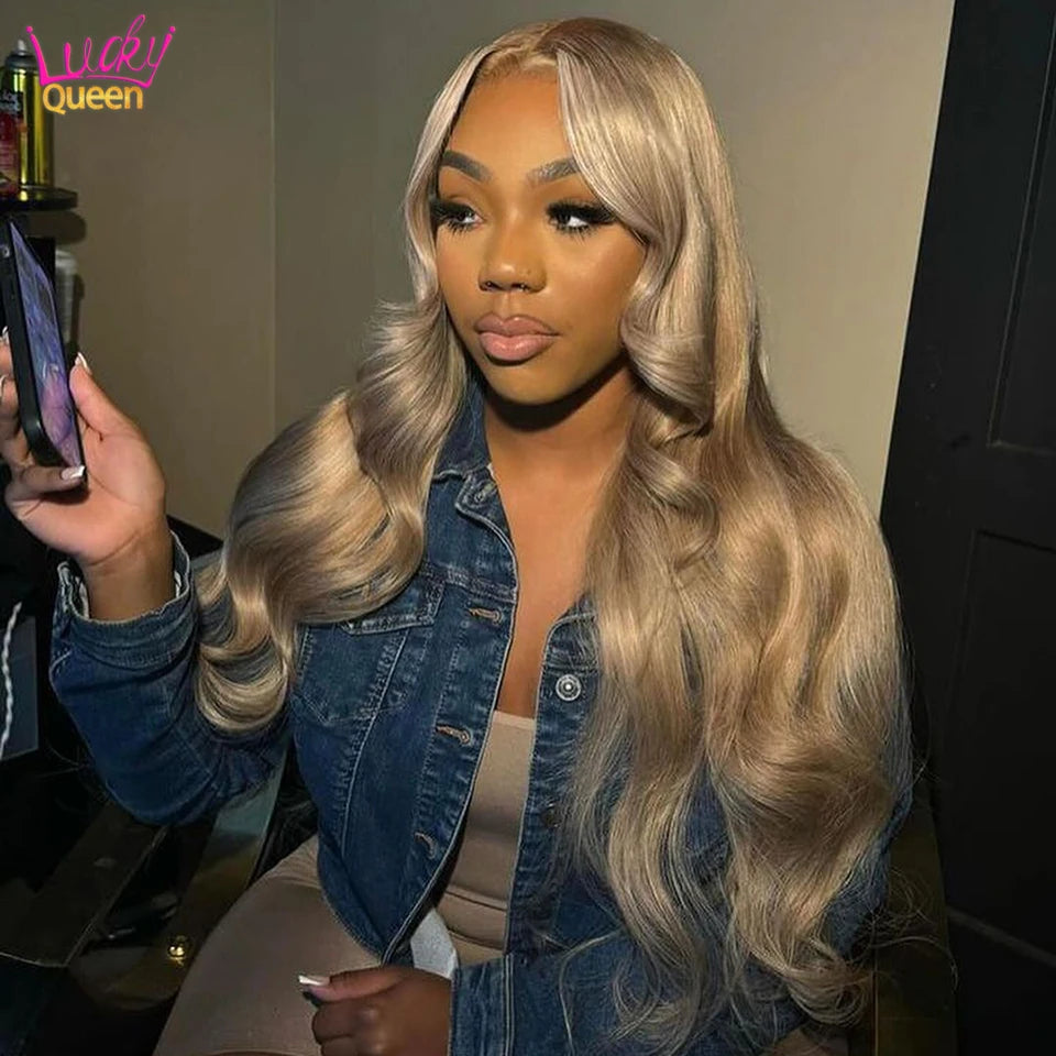Ash Blonde 180 Density Body Wave Human Hair Wigs with Baby Hair 13x4 13X6 Transparent Lace Frontal Wig Pre Plucked Pure Color