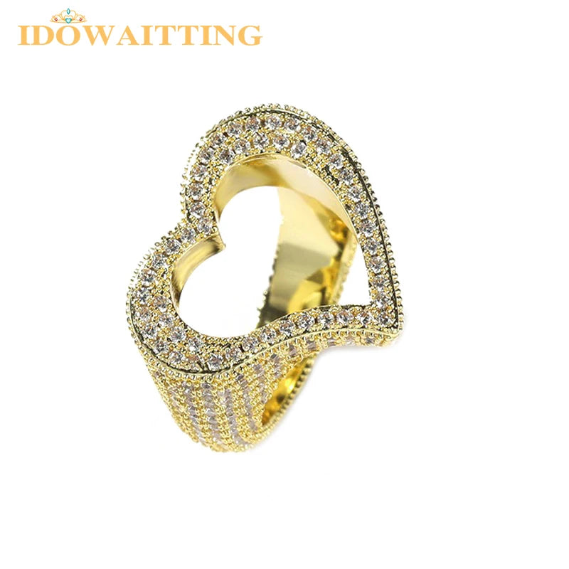 Full Micro Paved CZ Hollow Heart Ring High Quality Iced Out Bling Cubic Zirconia For Women Girlfriend Valentines Finger Jewelry