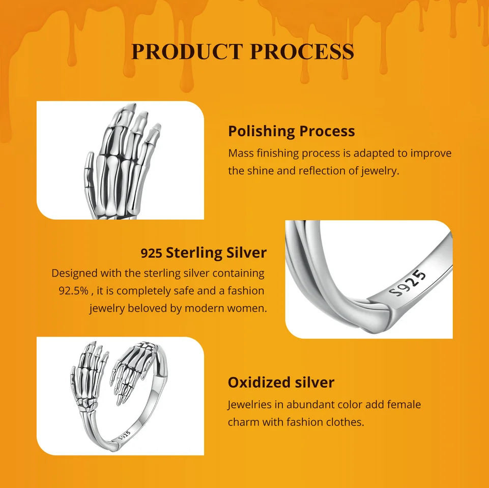 BAMOER Genuine 925 Sterling Silver Vintage Hug Hand Open Ring for Women Retro Finger Ring Fine Jewelry Birthday Gift BSR608-E