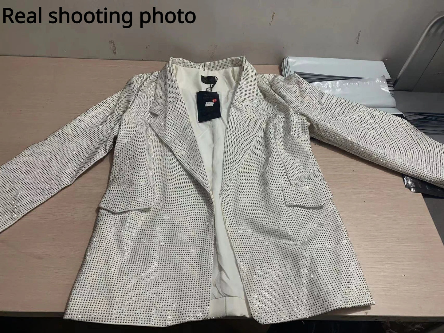 Blingbling Water Drill Suits Jacket 2023 New Spring Loose Long Sleeve Cardigans Mid-long Tailored Collar Women Blazers Coat