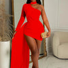 Temperament Women's Dresses Sexy Single Shoulder Feather Patchwork Long Straps Mini Dress Chic Solid Bodycon Party Dress Outfits