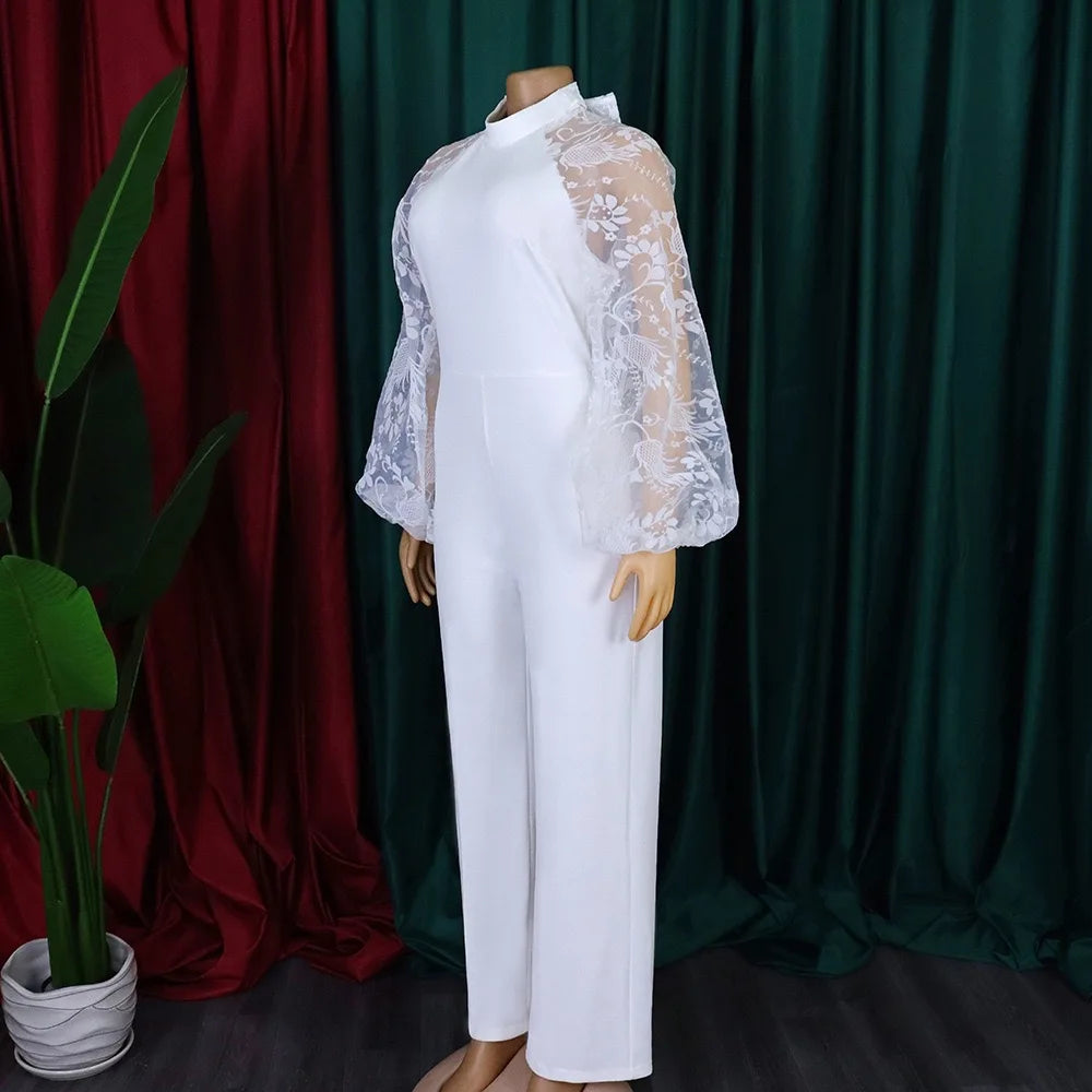 Elegant Jumpsuits for Women Luxury Round Neck Full Sleeve Belt Waisted High Waisted Straight Female Birthday Party Celebrate New