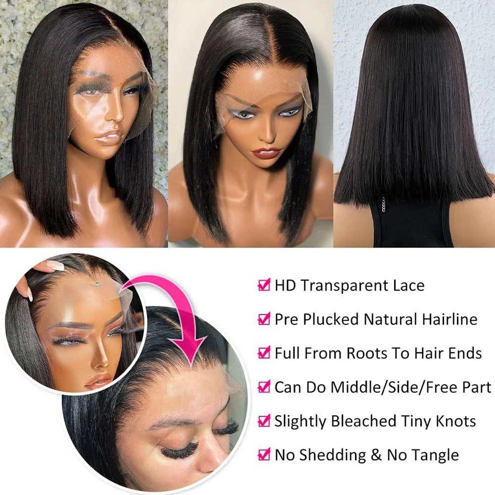 YIJIMEI 13x4 Straight Bob Wigs Human Hair Lace Frontal Wig 180% Density Natural Color Brazilian Wigs On Sale 10-14inch