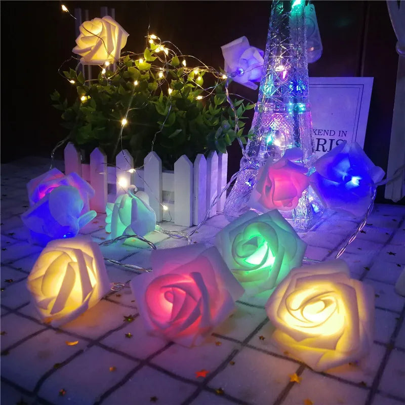 Rose LED Flower String Lights Garland Fairy Lights Romantic Lamp 3M 20LEDs For Wedding Valentines Day Christmas Party Decoration