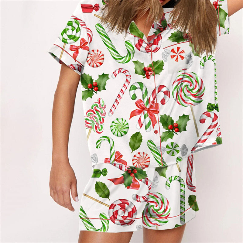 Nutcracker Pajamas Women Christmas Pajama Set Short Sleeve Tops+Elastic Waist Shorts Santa Claus Avatar Print Sleepwear Outfits