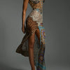 Mozision Leopard Print Lace Split Sexy Maxi Dress Women Gown Elegant Patchwork Chiffon Sleeveless Backless Beach Evening Dress