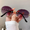 Vintage Metal Punk Sunglasses Rimless Oval Sun Glasses Trendy Frameless Shades UV400 Protection Gradient Glasses
