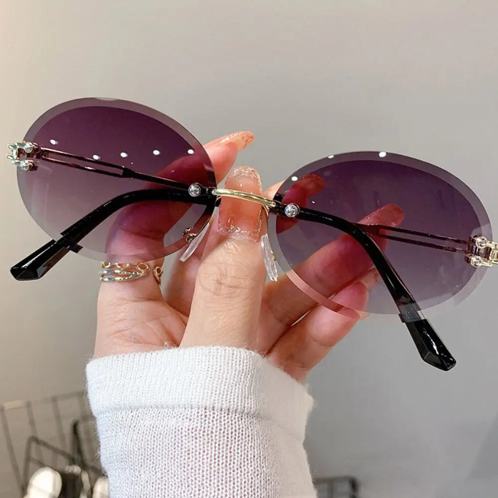 Vintage Metal Punk Sunglasses Rimless Oval Sun Glasses Trendy Frameless Shades UV400 Protection Gradient Glasses