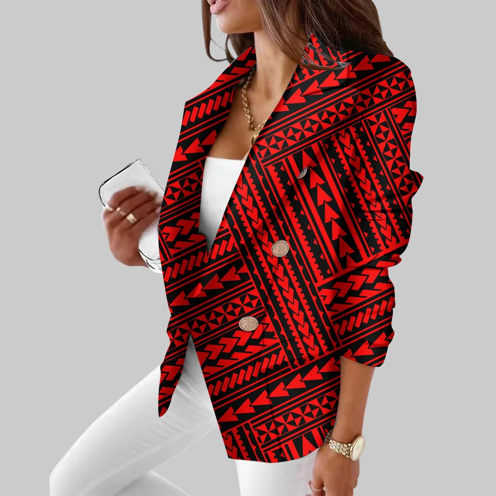 Hawaii Tribal Design Sublimation Print Jackets Personality Long Sleeve Kimono Cardigan Polynesia Retro Style Women's Casual Suit