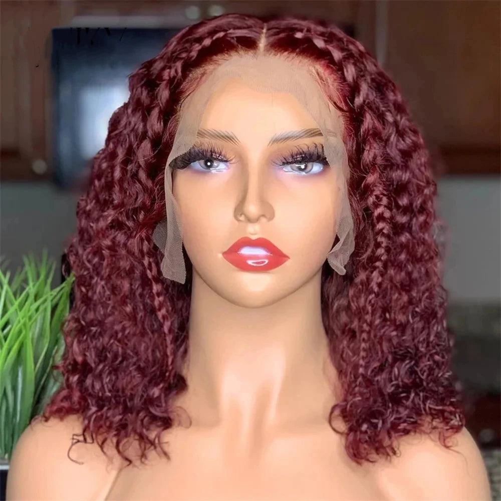 Brazilian Deep Wave 99J Burgundy Lace Front Human Hair Wig 13x4 Deep Curly Short Bob Wigs Human Hair Red Colored Water Wave Wigs