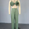 Women's Set Sleeveless 3D Flower Crop Bra Top+Wide Leg Pants Elegant beach holiday Two 2 Piece Set Outfits