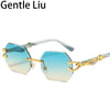 Small Frame Hexagon Rimless Sunglasses Men Retro Frameless Sun Glasses for Women 2024 Luxury Brand Square Eyewear UV400 Shades